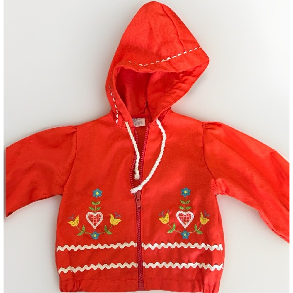 Vintage 80s 90s Toddler Hooded‎ Jacket Coat Approximate Size 12 Month Embroidery